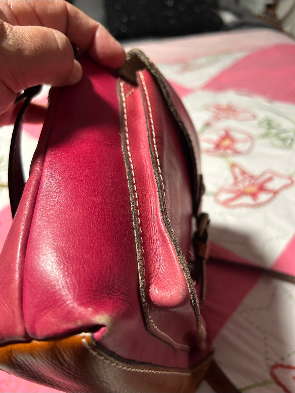 Patricia Nash ! Leather Crossbody Bag - Avelino Pink with Tan Accents - Picture 5 of 7